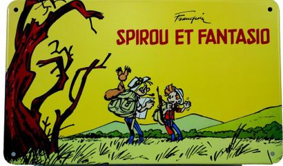 null Plaque en tôle lithographiée en couleurs «SPIROU & FANTASIO» par FRANQUIN. Forma:...