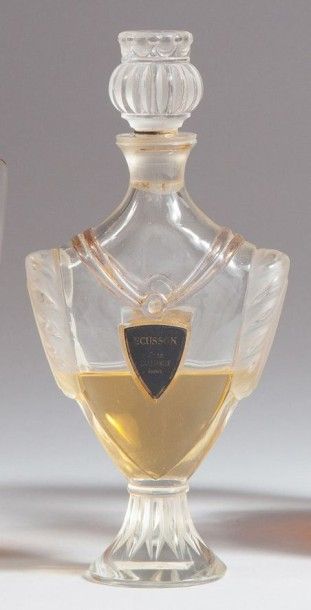 JEAN D'ALBRET Ecusson - (années 1945-1950) Flacon amphore en verre incolore pressé...