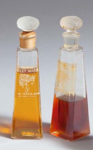 Ann Haviland Perhaps & Gardenia - (années 1930 - Etats Unis) 2 flacons en verre incolore...