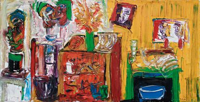 Alexander PUTOV né en 1940 L'intérieur de l'atelier d'artiste Huile sur toile signée...