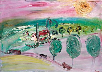 Alexander PUTOV né en 1940 Paysage au soleil sur ciel rose Huile sur toile signée...