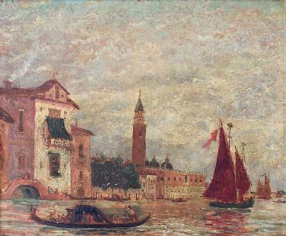 Henry GÉRARD (1860-1925) 
Venise vue de la lagune
Huile sur panneau d'isorel signée...