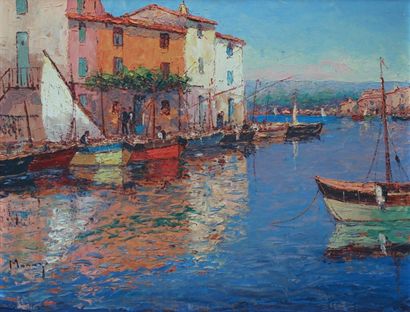 Vincent MANAGO (1880-1936) 
Barque de pêche aux Martigues, 1931
Huile sur panneau...