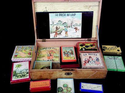 null «Nouveaux Jeux Amusants» boîte contenant 16 boîtes de jeux divers anciens en...