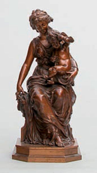 Paul DUBOY (1830-1887) Femme au drapé et enfant. Épreuve en bronze, fonte d'édition...