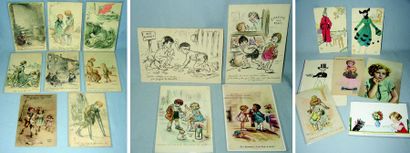 null Ensemble de cartes postales anciennes, comprenant : A-5 cartes illustrées par...