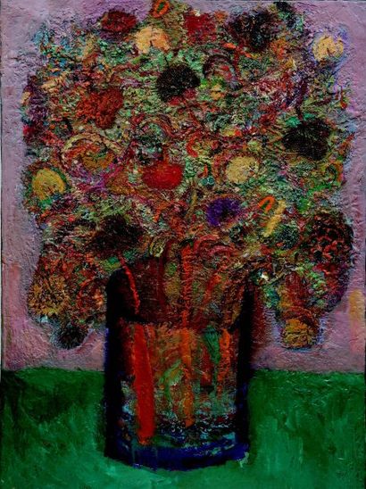 Maxim VARDANIAN (né en 1962) Bouquet de fleurs, huile sur toile, 81 x 60 cm 