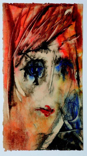 Anatoly ZVEREV (1931-1986) Portrait de femme, aqaurelle sur papier peint, 39 x 22...