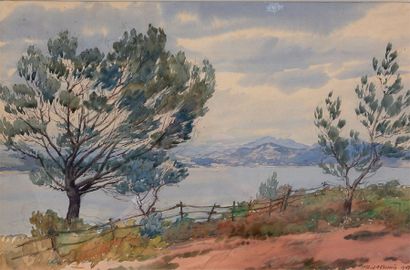 Albert Alexandrovitch Benois (1888-1960) Paysage aquarelle sur trait de crayon sur...
