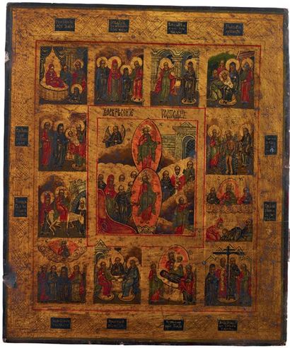 null Icone de la Résurection du Christ et des 12 principales fêtes orthodoxes. 19e...