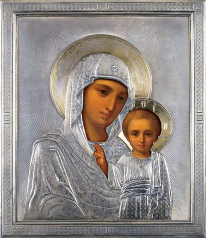 Icône de la Vierge à l'enfant. 1878. Riza...