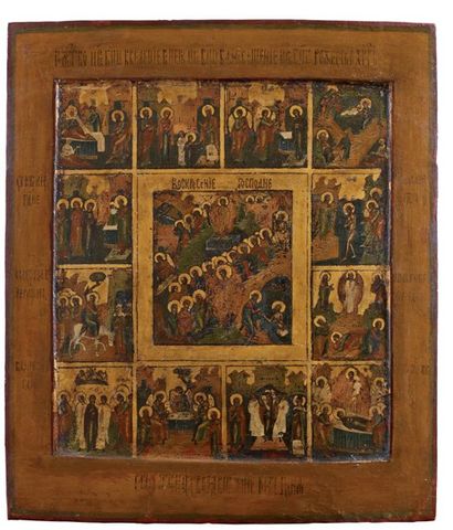 null Icône de la protection de la Mère de Dieu (Pokrov). 19e siècle. 17 x 14 cm 