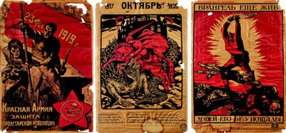  Lot 3 rares affiches bolchéviques de la Guerre Civile. 1 - 23 février 1919. L'Armée...