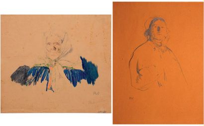 Philippe MALIAVINE (1869-1940) Ensemble de deux dessins : Vieille paysanne russe,...