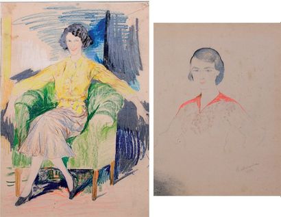 Philippe MALIAVINE (1869-1940) Ensemble de deux dessins : Portrait de femme, crayon,...