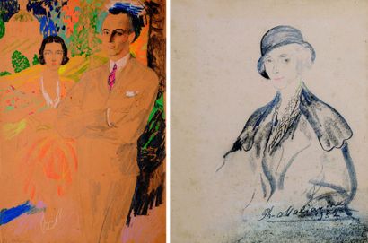 Philippe MALIAVINE (1869-1940) Ensemble de deux dessins : Portrait d'un couple, dessin...