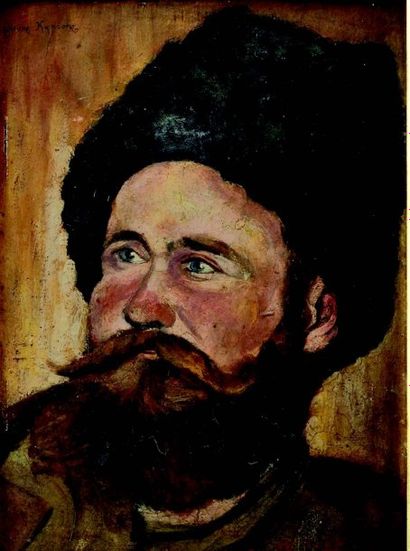 null Portrait à l'huile d'un cosaque prisonnier. 1915 S. Roop 214 x150mm. Encadré,...