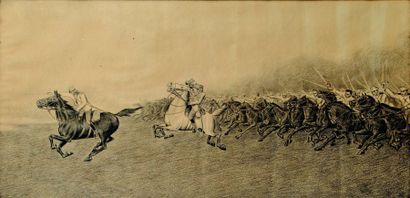  Charge de cavalerie . Guerre russo-japonaise....