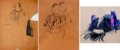 Philippe MALIAVINE (1869-1940) Ensemble de trois dessins : Portrait de femme assise...