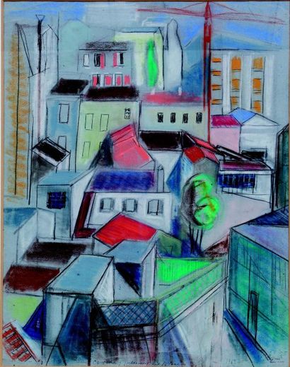 Nikolai ISSAEV (1891-1977) Vue de Paris pastel sur papier, daté en bas à droite 1969,...