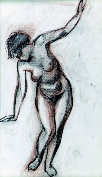 Iekseï KRAVCHENKO (1889-1940) Nu féminin technique mixte sur papier, 46, 2 x 26,...