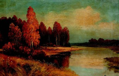 K. PCHENITCHNIKOV (XX s.) Paysage d'automne, huile sur toile, signée en cyrillique...