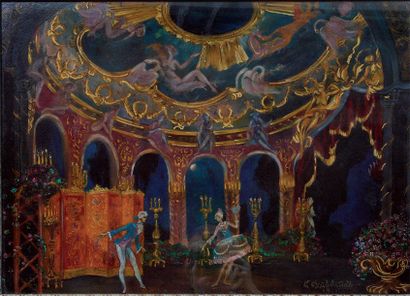 Sergei SUDEIKIN (1882-1946) Projet de décor de théâtre, 1915, technique mixte sur...