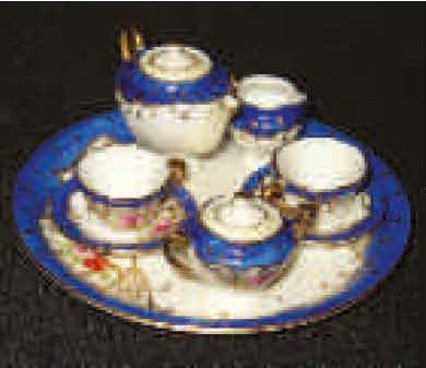 null Service à thé miniature en porcelaine avec décor peint à la main avec son plateau...