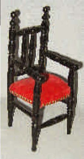 null Petit fauteuil en bois tourné noir de style Napoleon III assise en velours rouge....
