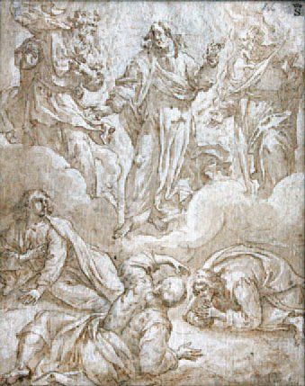 VOS Martin de (Anvers 1532-1603) La Transfiguration Plume, encre brune et lavis de...