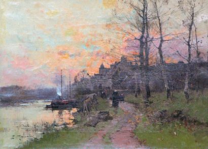 Eugène GALIEN-LALOUE (1854-1941) Bord de rivière. Huile sur toile signée Galiany...