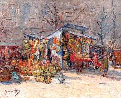 Gustave MADELAIN (1867-1944) Foire Boulevard Richard Lenoir à Paris. Huile sur toile...
