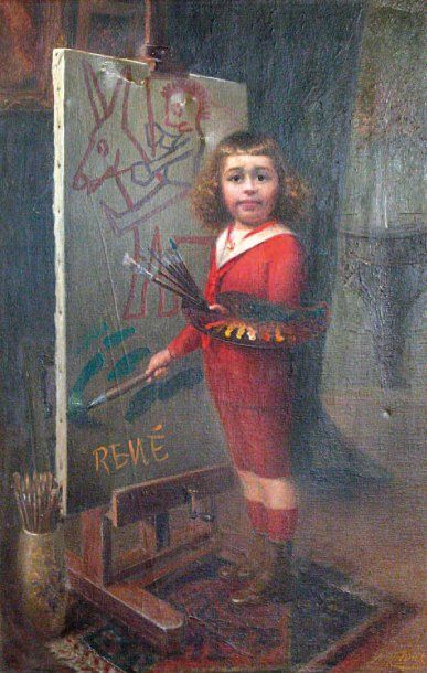 A. MOLYNK, vers 1900-1920 L'enfant peintre. Huile sur toile signée en bas à droite....