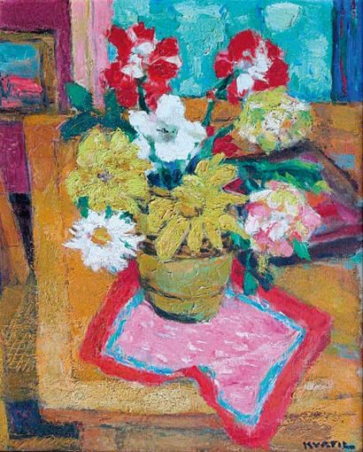Charles KVAPIL (1884-1957) Le bouquet coloré. Huile sur toile signée en bas à droite....
