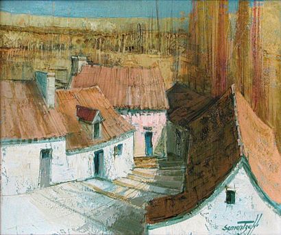 Michel SEMENTZEFF, né en 1933 « Les toits ensoleillés ». Huile sur toile signée en...