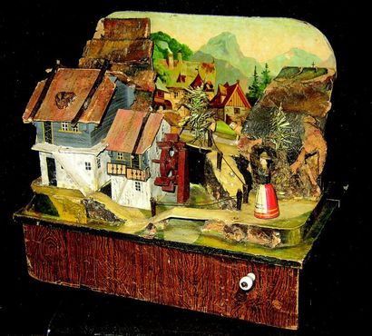 null « Village en Suisse », charmant petit jouet mécanisme à musique et à manivelle...