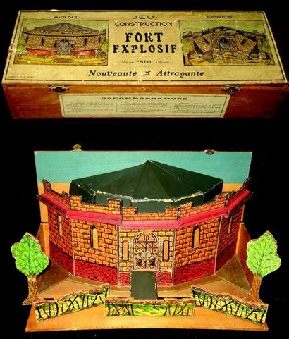 null « Fort Explosif », amusant jeu de tir et de construction en bois chromolithographié...