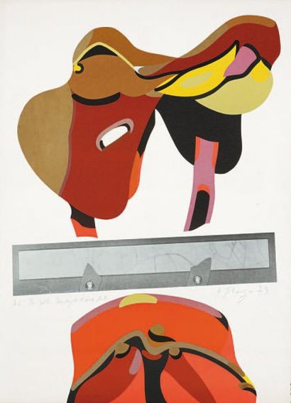 Hervé TELEMAQUE (1937) "EN SELLE", 1979 Lithographie sur papier signé et daté à droite...