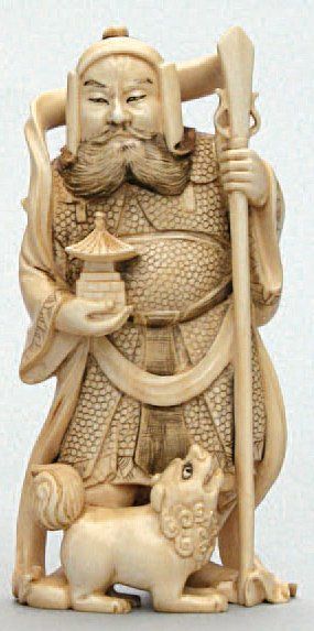OKIMONO en ivoire représentant un guerrier...