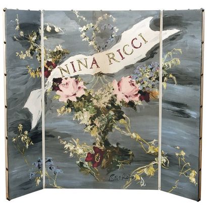 Nina Ricci (années 1950) Très rare et élégant panneau publicitaire en forme de triptyque,...