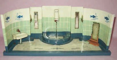 null Originale salle de bains en métal avec décor au pochoir, miroir et bain moussant,...