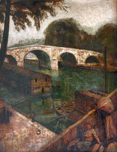 Émile BERNARD (1868-1941) Le pont Marie à Paris Huile sur toile signée en bas au...