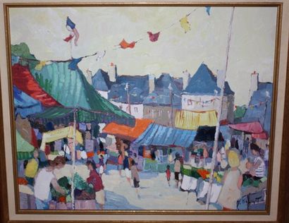 null Yves HILLIGOT, né en 1928
"La fête au village", 1990
Huile sur toile signée...