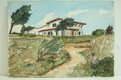 Roland HAMON (1909 - 1987) "Villa en descendant vers la plage", 1970. Aquarelle située...