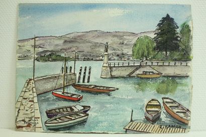 Roland HAMON (1909 - 1987) "Pallanza - Lac Majeur - Port", 1965. Aquarelle située...