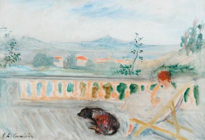 Charles CAMOIN (1879-1965) MADAME CAMOIN ET SON CHIEN SUR LA TERRASSE À SAINT-TROPEZ...