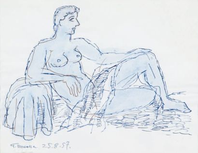 Fikret MOUALLA (1903-1967) FEMME ALLONGÉE, 1957 Encre et aquarelle signée et datée...