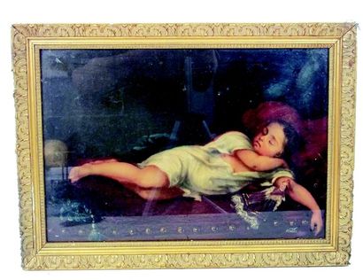 null «Petite fille couchée avec sa poupée», huile sur toile signée KENZEL dans le...