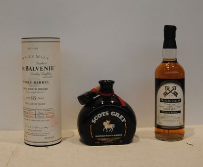 null 3 BTS DONT 1 WHISKY TOMATIN 1976, 1 SCOTS GERY 12 ANS, 1 BALVENIE 15 ANS