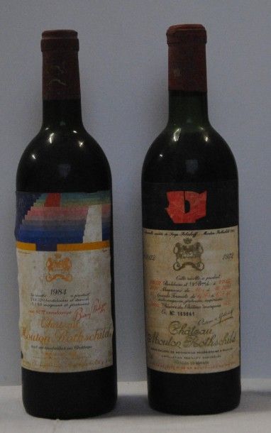 null 2 bout CHT MOUTON ROTHSCHILD 1972 (NLB étiq tachée)ET 1984 (NLB, étiq taché...